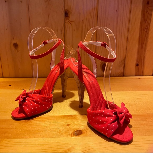 Candie's Shoes Vintage Candies 97s Red White Polka Dot Bow Cork
